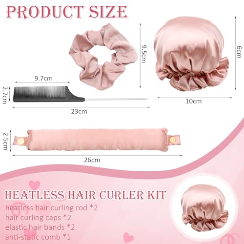 ZOCONE 2 Pcs Heatless Curlers Headband with Hairnet, Bun Bons Heatless Curls Overnight Use, Soft Satin Heatless Curling Set, Hair Curlers No Heat with Comb, Heatless Curler Hair Styling Tools(Pink) - Image 3