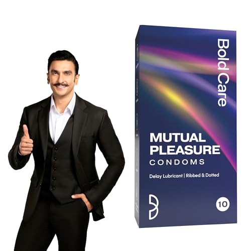 Image of Bold Care Mutual Pleasure Dotted (576 Dots), Ribbed & D-LAY Condoms (Pack of 10) | Ultra thin with benzocaine & menthol lubrication | 60 Microns | Comes with Disposable pouch | Gold Standard Latex