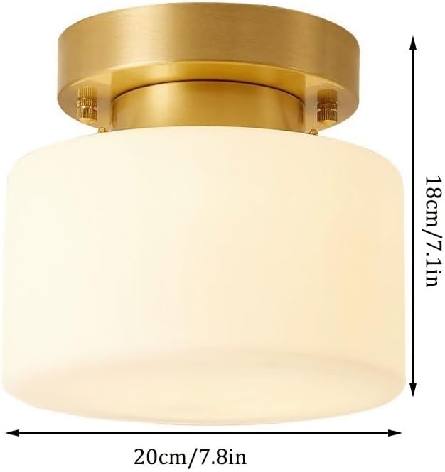 Modern Simplicity All Copper Glass Ceiling Lamp Creative Close to Lights 3 Color Dimmable Semi Flush Mount Lighting with E26/E27 Base for Kitchen Study Store Bar Counter