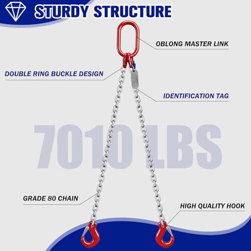 YATOINTO 6600LBS Double Leg Chain Sling with Hooks, 5Ft 5/16" G80 Alloy Steel 2 Leg Chain Sling 3Ton with Standard Marking (Galvanized) by YATOINTO - Used condition - Image 7