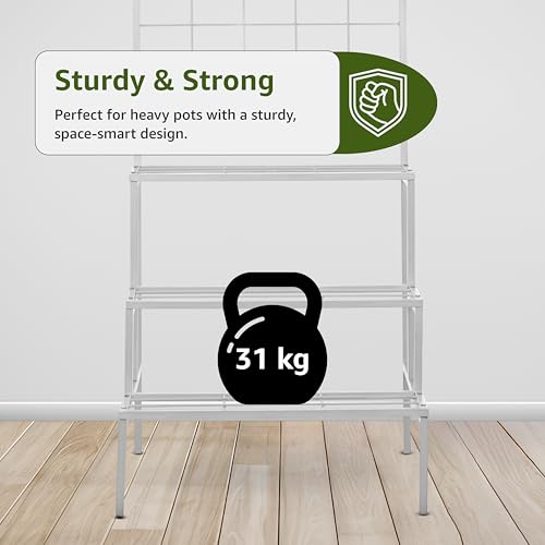 Image of Amazon Brand - Solimo 4-Tier Metal Planter Stand (White) - for Living Room, Balcony, Patio, Indoor & Outdoor Use, 58 x 59 x 155 cm, Garden Rack for Flower Pots, Holds up to 31 kg