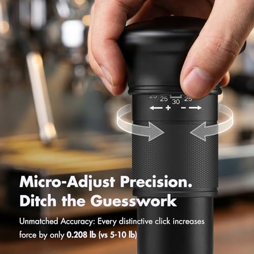 Image of 51mm Espresso Tamper, Adjustable 20-30 lb Calibrated Coffee Tamper with Audible Click Feedback, 24-Click Precision Dial, 20 /25 /30 lb Marks, No Spring Swap, Stainless Steel Flat Base, Black