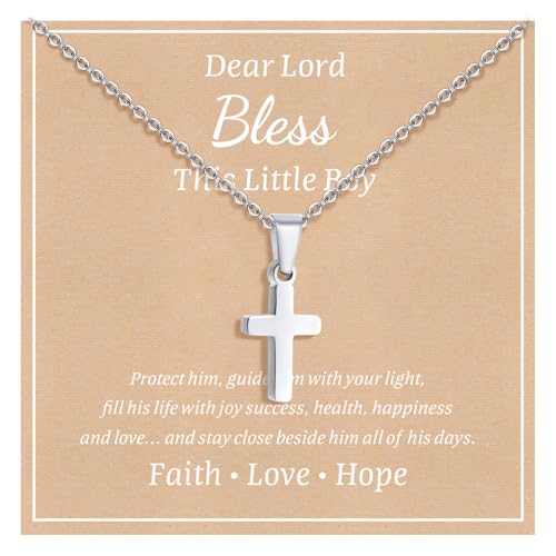 Stainless Steel Cross Necklace for Boys : Minimalist Cross Chain Pendant Necklace Jewelry First Communion Confirmation Back to School Baptism Gifts for Teenage Girls Boys Son Nephew Toddler Kid,silver