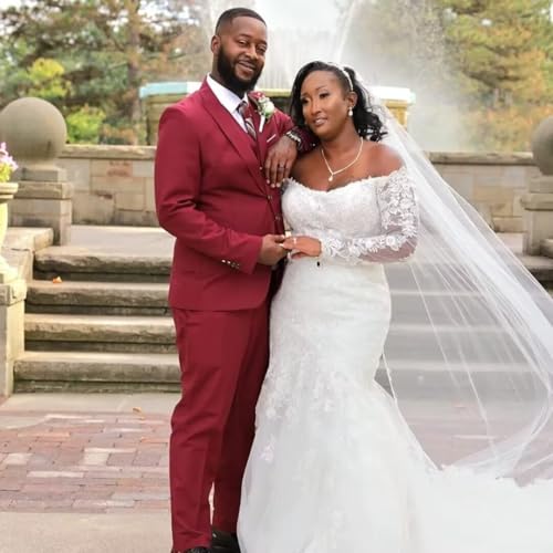 3 Piece Men's Wedding Suits Slim Fit Formal Groom Tuxedo Peak Lapel Business Blazer Vest Pants2