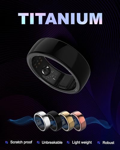 Image of aabo Ring, Health & Fitness Tracker Smart Ring, Advanced Sleep Monitoring, Stress & Activity Tracking, Titanium, IP68 Waterproof (Wireless Charging, Deep Black, 12)