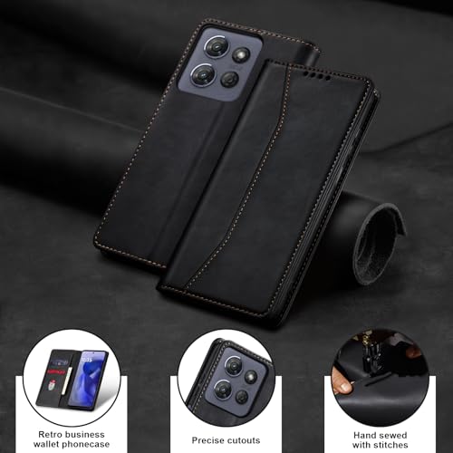 Image of Jasonyu Flip Wallet Case for Moto G Power /Play (2025),Leather Magnetic Folio Cover with Card Holder,Kickstand - TPU Shockproof Durable Protective Phone Case,Black