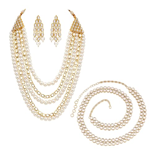 Image of Peora Kundan Faux Pearl Long Necklace & Jewelry Set Gift for Women