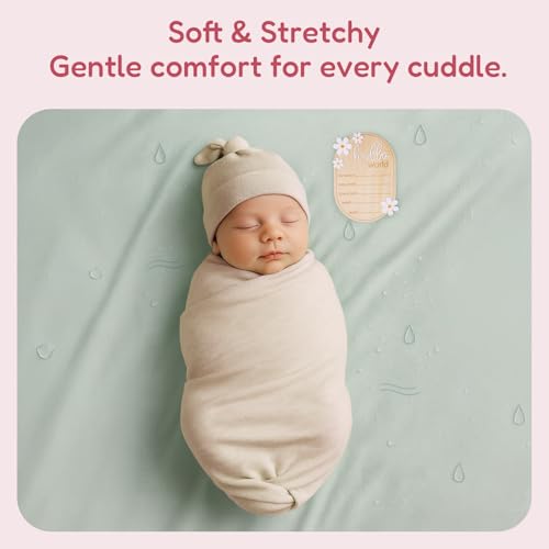 Image of Stretchy Swaddle Blanket for Newborns with Hat & Hello World Card-Soft Baby Swaddles 0-3 Months,47 inchx 47 inchReceiving Blanket for Boys & Girls (Oat)