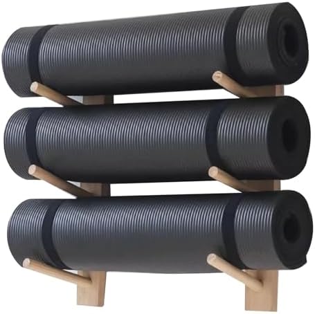 Yoga Mat Holder – Wooden Wall Mount Storage Rack for Foam Rollers & Exercise Mats – Space-Saving Organizer for Home Gym