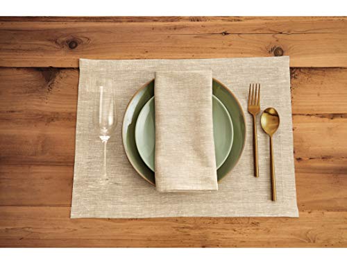 image for Solino Home Pure Linen Placemats - Champagne Beige, 14 x 19 Inch Set o