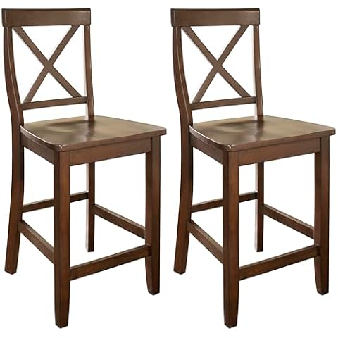 Crosley Furniture X-Back Wood Counter Height Bar Stools Set of 2, Vintage Mahogany, 24-inch Cover