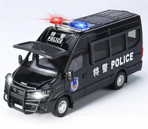 Image of WORSHIPER 1:24 Scale Police Van Exclusive Alloy Metal Pull Back Die-Cast Car Model with Sound Light Mini Auto Toy for Kids Metal Model Toy Car with Sound and Light?Colors As Per Stock ?