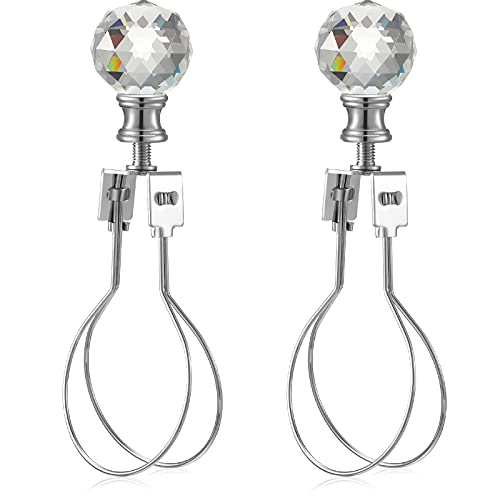 2 Pieces Lamp Shade Light Bulb Clip With Saddle And 2 Pieces Faceted Crystal Ball Finial For Lamp Shades, Fit Style Lamp Shade On An Aged Lamp(Silver) #TOP6