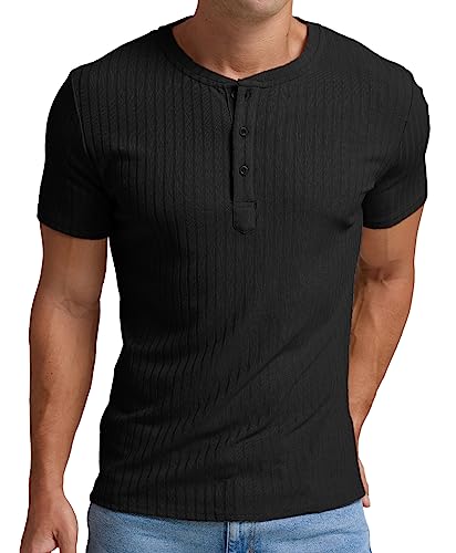 Askdeer Men's Henley Shirts Short Sleeve Classic Slim Fit Casual T-Shirt3