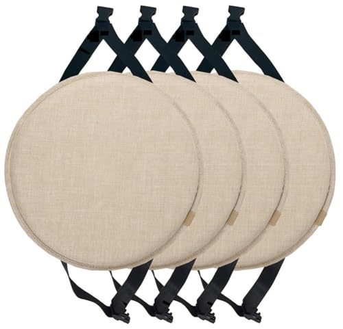 MOODMUSE Lot De 2/4 Coussins De Chaise Ronds avec Attaches,Galette De Chaise for Tabouret Haut,Coussin De Siège Rond for Salle À Manger,Cuisine Et...