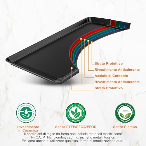 NutriChef Set Padelle Antiaderenti da 8 Pezzi, Teglie Rotonda per Torte, per Pane, per Muffin, Teglie Larghe e Quadrate, e Teglia per Biscotti, Nero - immagine 4