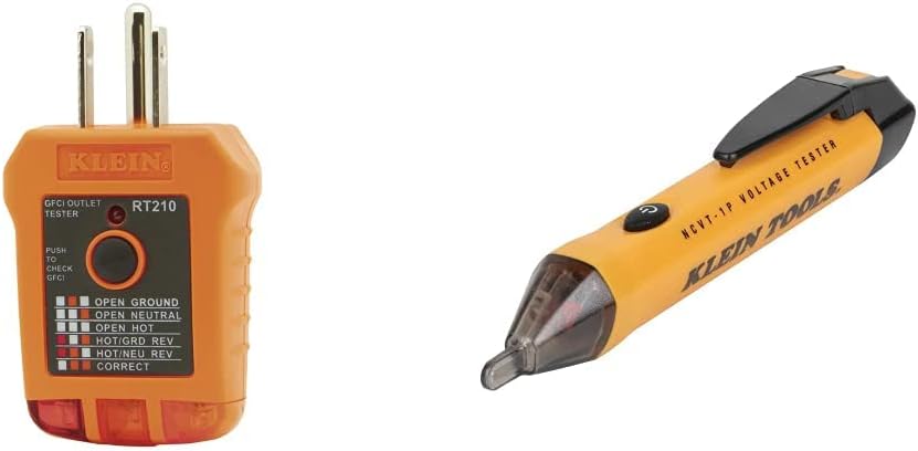 Klein Tools NCVT1P Voltage Tester, Non-Contact Voltage Detector Pen & RT210 Outlet Tester, Receptacle Tester for GFCI/Standard North American AC Electrical Outlets, Detects Common Wiring Problems
