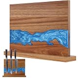 Ayiusideza Magnetic Knife Block | Double Sided Magnetic Knife Holder | Acacia Wood Magnetic Knife Rack | Magnetic Knife Storage Stand for Kitchen Counter, Blue Resin River, 12.59×9.84IN (No Knife)