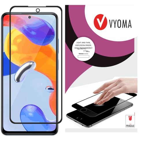 Image of VYOMA Military-Grade Gorilla Tempered Glass for Redmi Note 11 / Note 11s / Note 10 / Note 10s (Black) | Edge to Edge Full Screen Coverage | Scratch Resistant | With Easy Installation Kit | Screen Protector for Smartphone | Bubble-Free | Ultra Clear HD Glass | Oleophobic Coating | High Clarity | 9H Hardness | Scratch Resistant | ShatterProof | ScreenGuard | Pack of 1