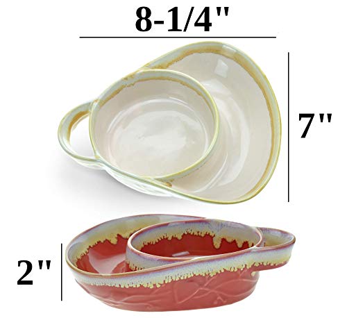 Stoneware Soup & Side, Chips & Dip Bowl Set Of 2 By Roe & Moe (Cream And Red) #TOP5