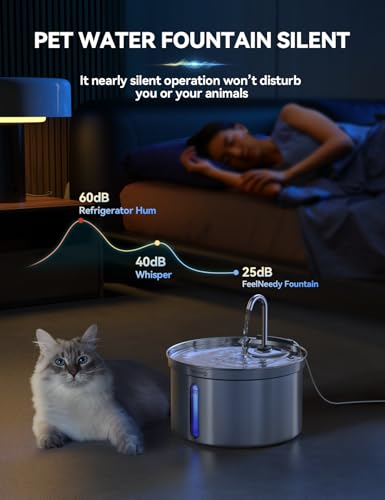 FEELNEEDY Katzenbrunnen Edelstahl 3,5L Trinkbrunnen für Katze Super Leise Katzentrinkbrunnen- Wasserbrunnen für Katzen-Katzen Springbrunnen, mit 3 Filters und USB Ladegerät (Brunnen-Edelstahl)