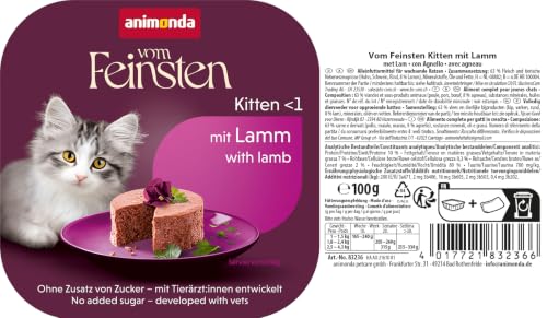 animonda vom Feinsten Kitten Katzenfutter nass mit Lamm (32 x 100g), Kitten getreidefreies Katzen Nassfutter ohne Zucker, mit frischen fleischigen Zutaten