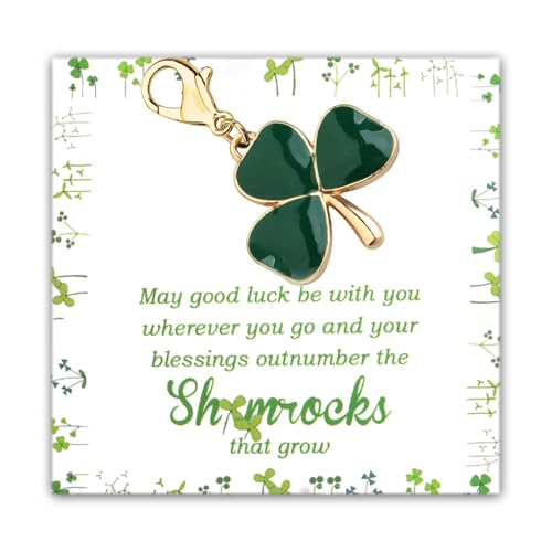 Gzrlyf Green Shammrock Charm with Lobster Clasp 3 Leaf Clover Charm with Blessing Card St Patrickk’s Day Gift Lucky Jewelry