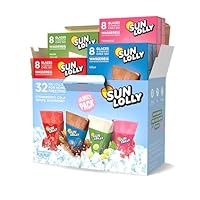 Sun Lolly Wassereis Mixbox mit 4 Sorten | Erdbeere, Cola, Weintraube, Himbeere | Mit Fruchtsaft | Zum Selbsteinfrieren | Ohne künstliche Aromen | Praktisch als Familienbox | 4 x 8 x 60ml