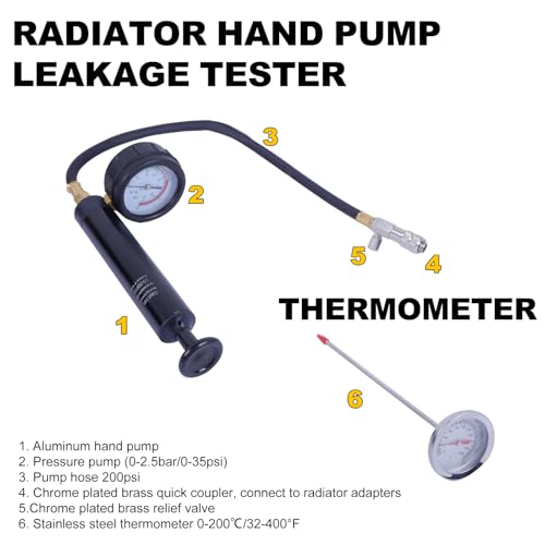 CXPRO 28pcs Universal Radiator Pressure Tester Kit, Tester Pneumatic Vacuum Cooling System Purge Refill Leak/Refiller Set, Universal Automotive Domestic/Import Vehicles, Motorcycle