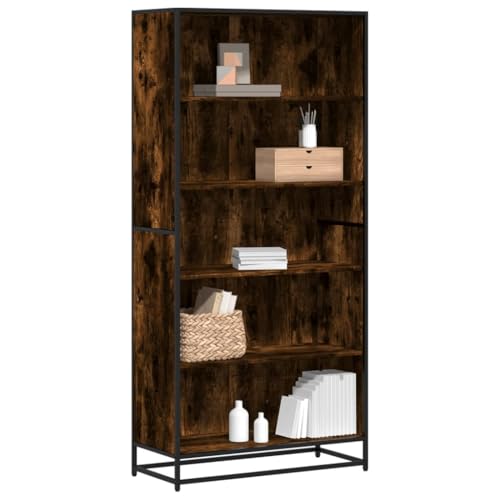Holamys estantería roble ahumado 80,5 x 35 x 170,5 cm de material de madera, metal, 5 compartimentos, estantería versátil para sala de estar, dormitorio, pasillo