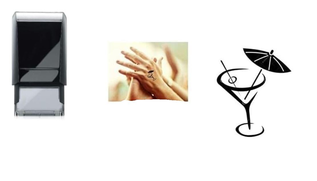 Cocktail - Hand Stamp - self Inking - Safe Water Based Ink - Ideal for Parties, Festivals, Garden Parties, Pubs, discos, etc 18mm