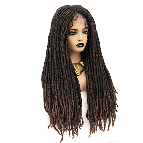 Peluca trenzada, pelucas sintéticas delanteras de encaje, pelo trenzado con rastas de 28 pulgadas para mujeres negras, peluca de trenzas de pelo de ganchillo Faux Locs