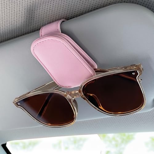 Image of KIWEN 2 Packs Sunglasses Holders for Car Visor, Magnetic Leather Glasses Eyeglass Clip for Car, Ticket Card Clip Sunglasses Mount, Car Visor Accessories Gadgets (2, Pink)