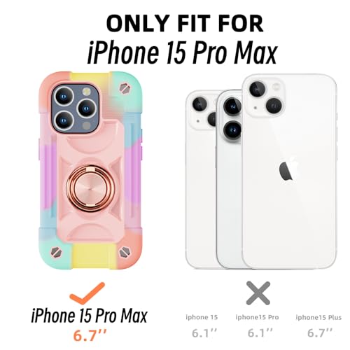 Image of MARKILL Plastic, Silicone Compatible with iPhone 15 Pro Max Case 6.7 Inch with Double Ring Stand, Heavy-Duty Military Grade Shockproof Case Phone Cover For iPhone 15 Pro Max.