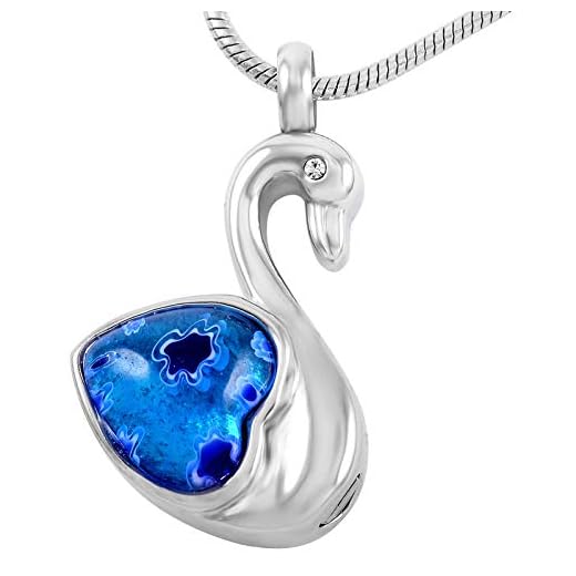 Minneshängande Halsband Rosa/Ljusblå/Vit/Blå/Röd Kristall Hjärta Swan Rostfritt Stål Urnhänge Halsband Husdjur/Djur Ashes-R_Pendant_With_Chain
