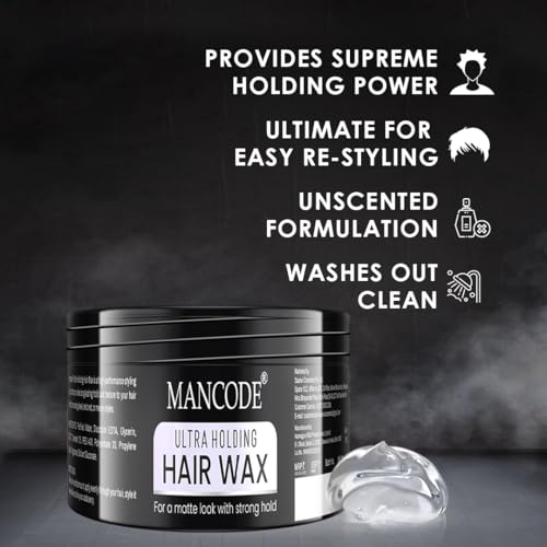 Image of Mancode Ultra Holding Hair Wax for Men 100ml | Matte Look with 24 hrs Strong Hold Level 7 | Matte Finish & No Greasy Residue Styling Hair Wax 100gm