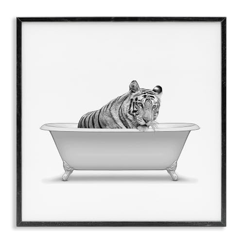 Wild Tiger Claw Foot Bathtub, 12 x 12 Inch Framed Giclée Print