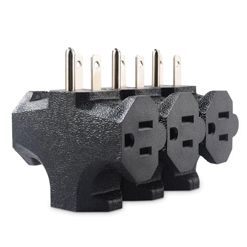 [ETL Listed] Cable Matters 3-Pack 15A 1875W 3 Way Plug Adapter Black