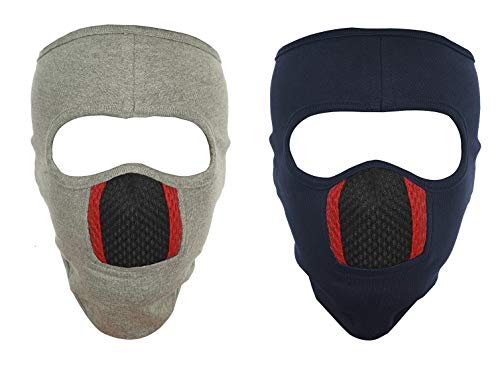 Gajraj Unisex Cotton Bike Riding & Cycling Anti Pollution Dust Sun Protecion Full Face Cover Mask with Air Filter Mesh - Pack of 2 (Navy & Light Grey)