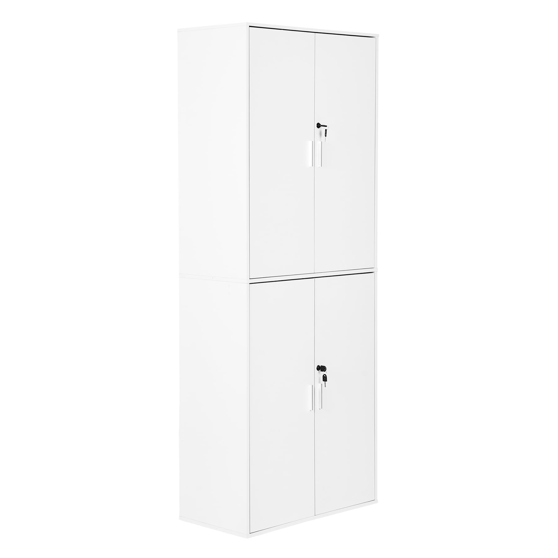 1 Pezzo Mobiletto in Legno con Serratura 4 Ante e 6 Ripiani, Armadio Ufficio Salvaspazio Ideale per Riporre Attrezzi/Alto/Perfetto Ufficio/Camera da Letto/Soggiorno/Bagno/Garage/Bianco/78x40x200CM