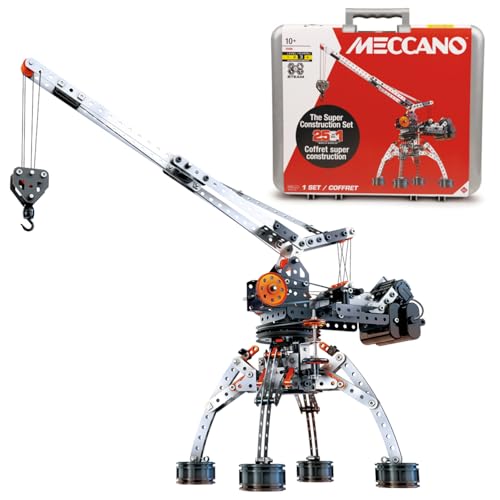 BANDAI - Meccano Super Construction 25 en 1 - Mallette de Rangement - 638 pièces, Moteur, Outils, Notice - Kit Activité Assemblage 25 Modèles véhicules, engins -...