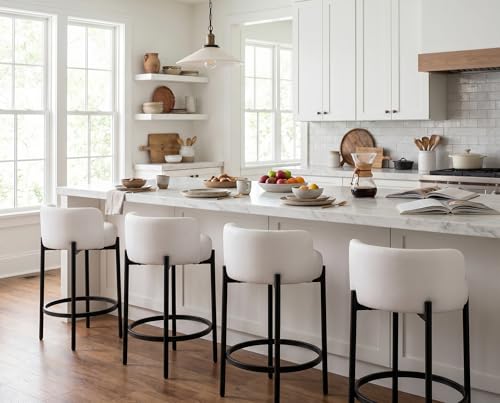 Image of CIMOTA Bar Stools Set of 4, PU Leather Counter Height Barstools with Low Back and Black Thickened Metal Legs, 26 Inch Modern Island Chairs for Kitchen Island, Bar(White, 4Pcs 26 inch Counter Stools)