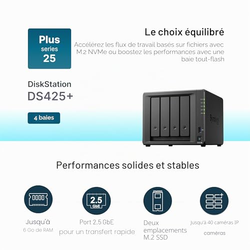 Synology DiskStation DS425+ serveur de stockage NAS Intel® Celeron® J4125 2 Go DDR4 0 To Neuf - vue 4