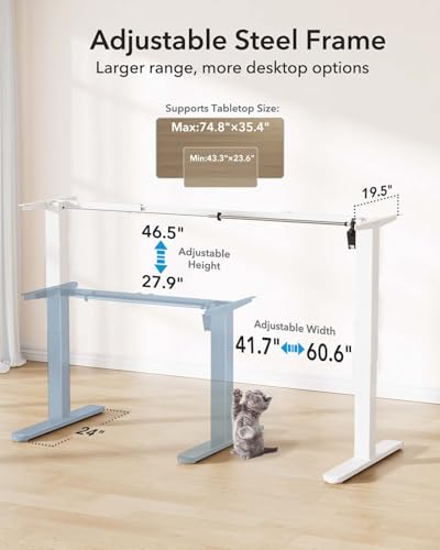 Image of HUANUO Electric Standing Desk Legs for 43 inch-75 inch L & 24 inch-31 inch W Desktop, White | Brushless Motor,220lbs Heavy Duty,28.3 inch-46.5 inch Height Range,4 Memory Presets,Cable Management, Stable Steel Frame