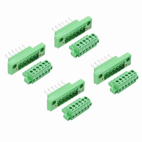 sourcing map 4 Set 6-Pin 5.08mm Pitch Pluggable Screw Terminal Block Connectors, PA66 300V 10A Through-Wall PCB Terminal Connectors for DIY Electronics Automation Power Modules, 24-12AWG Cable