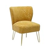 Samt mit Blattschnitt Sessel Ohrensessel mit Gebogenen Vintage Ohne Armlehen Barock Stuhl Modern Relax stühle Für Schminktisch ,Balkon,Wohnzimmer und Schlafzimmer Lungesessel mit Rückenlehne Gelb