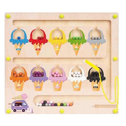 LFENYIGI Jouet Enfant 3-8 Ans, Labyrinthe Magnétique de Couleurs et de Nombres en Bois, Cadeau pour Filles et Garçons