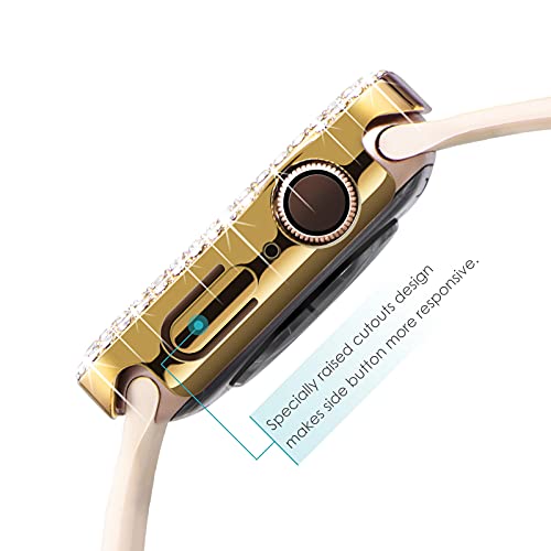 NewWays 2-Pack Luxury Bling Case for Apple Watch Series 7 8 9 45mm, Double Row Sparkling Crystals Premium Jewelry Bumper, Slim Protective Frame Cover for Women, Gold/Clear by NewWays - Used condition - Image 3