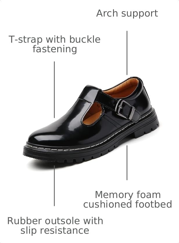 Image of Women's Platform T-Strap Mary Janes Oxford Dress Shoes | Chunky Non-Slip Classics Round Toe Comfort Casual School Work Uniform Shoes with Buckle Retro Comfortable Walking Shoes
