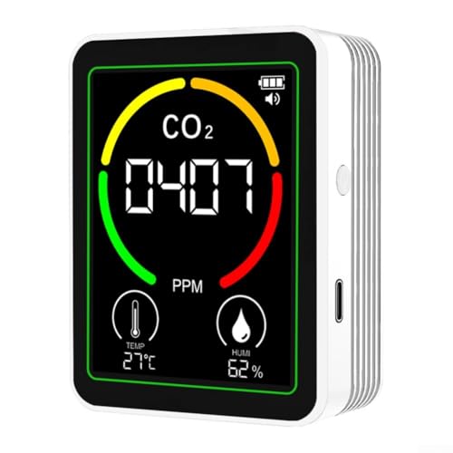 Aprilsunnyzone Moniteur de dioxyde de carbone 3-en-1 Détecteur de qualité de l'air Capteur de température et d'humidité Affichage LCD Gamme 400-5000 PPM Portable (Blanc)